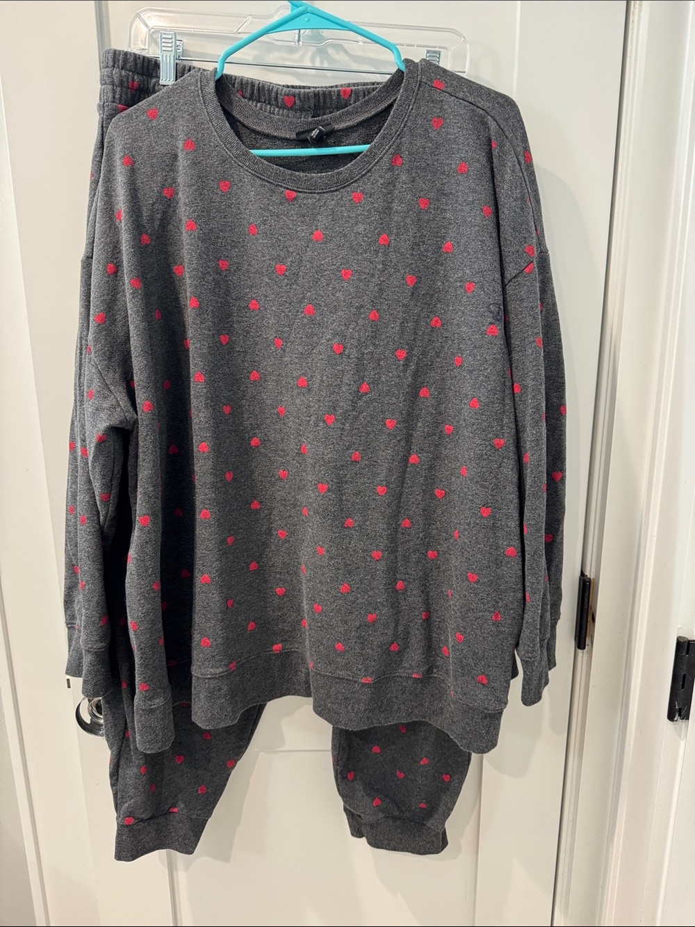 torrid Charcoal Gray cozy Lounge Set with Pink Heart Print